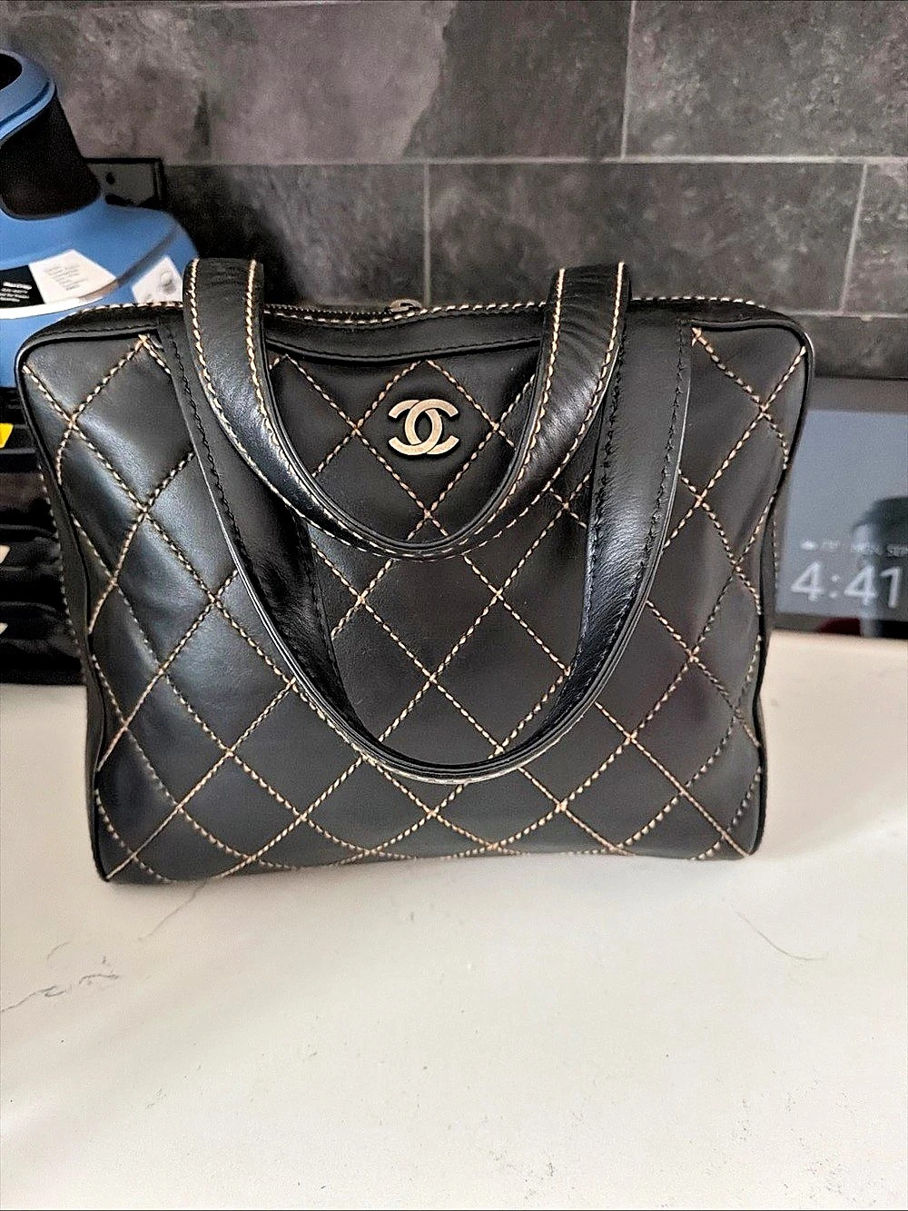 Chanel Wild Stitch Bowler Bag Quilted Tote in Black